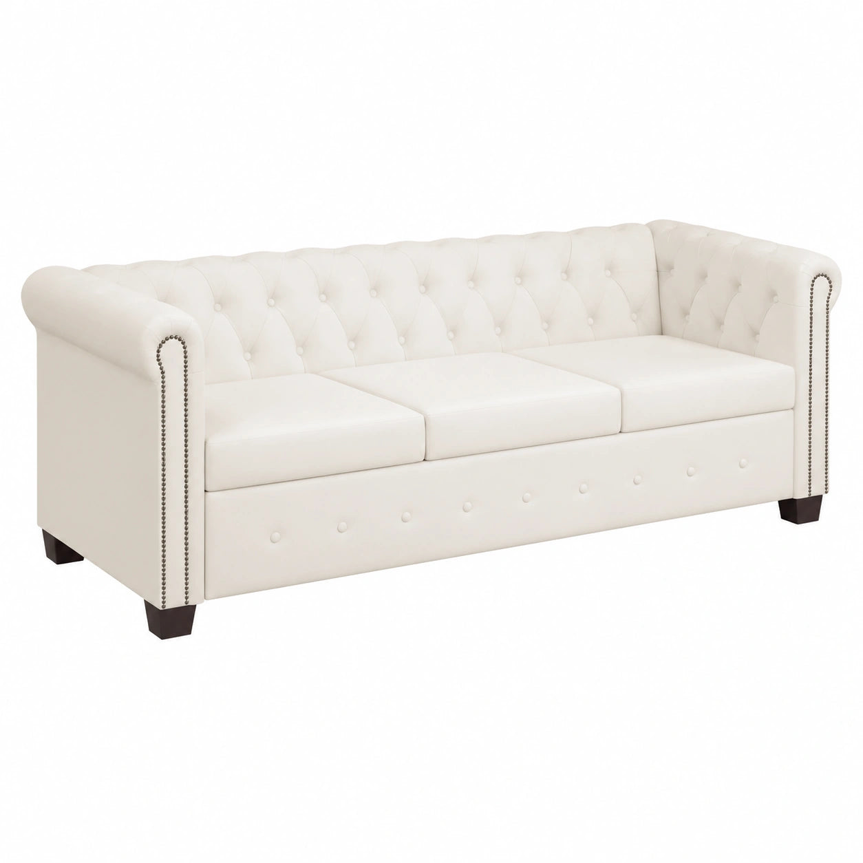 Divano Chesterfield in Ecopelle Bianca a 3 Posti per Soggiorno o Ufficio