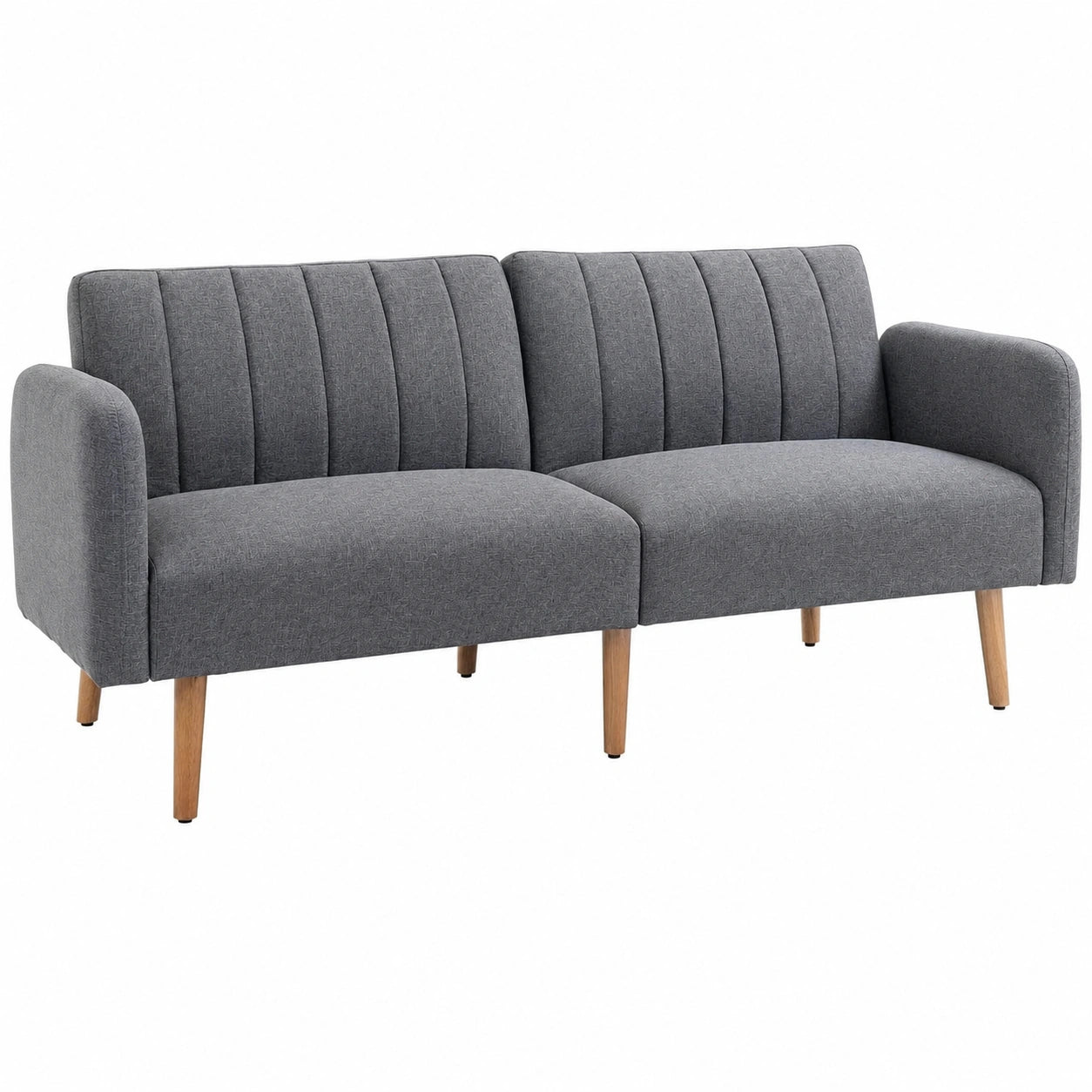 Divano Letto 2 Posti Reclinabile in Tessuto con Gambe in Legno, 173x75x73cm, Grigio