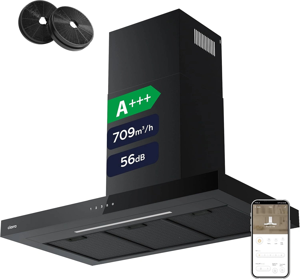 CIARRA CBCB9102, Prodotto per casa e tempo libero, 90 cm, 61dB, con Wi-Fi, Nero