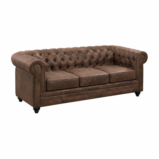 Divano Chesterfield 3 posti e 2 Poltrone in Microfibra Marrone