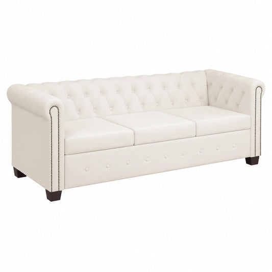 Divano Chesterfield in Ecopelle Bianca a 3 Posti per Soggiorno o Ufficio