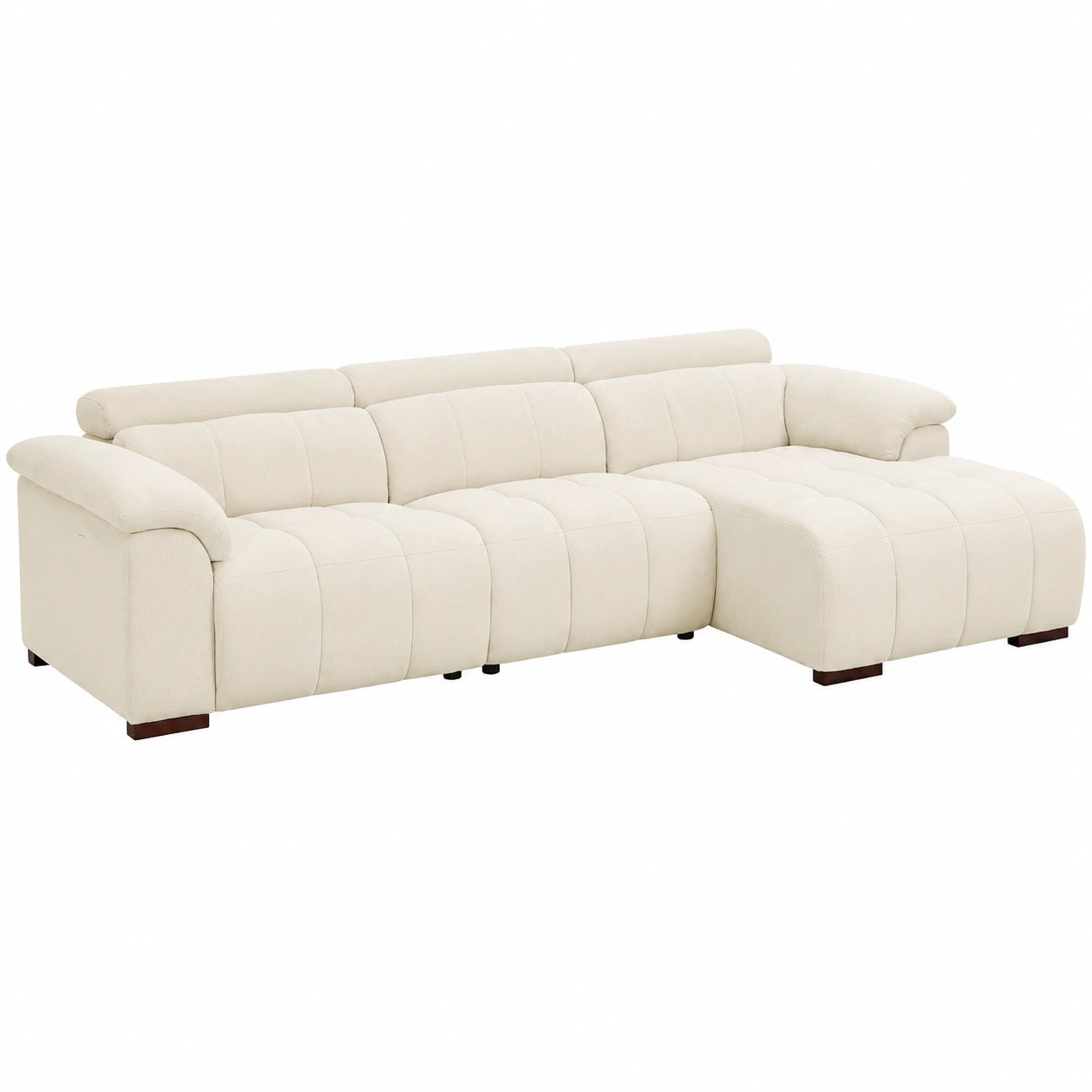 Divano Elettrico Relax in Tessuto Beige con Penisola Destra - Modello MOLPICA