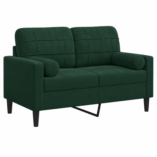 Divano 2 Posti in Velluto Verde Scuro con Cuscini 120 cm, Elegante e Confortevole