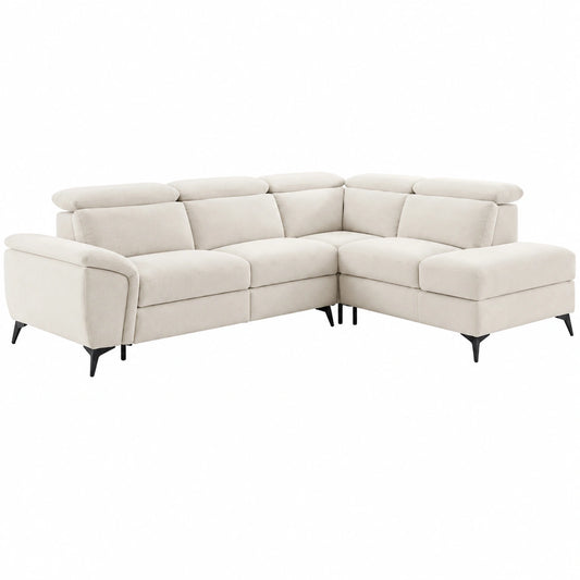 Divano angolare destro in tessuto beige melange con relax elettrico CADILO