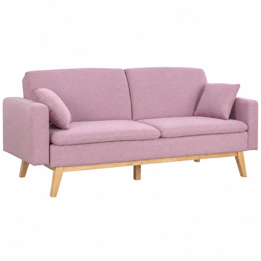 Divano Letto Reine 3 Posti in Tessuto, Apertura Clic-Clac, Misura: 206x73x80 cm, Letto: 180x100 cm, 2 Cuscini Inclusi, Colore Rosa