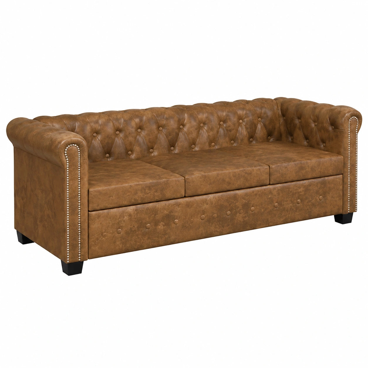 Divano Chesterfield a 3 Posti in Similpelle Marrone Elegante