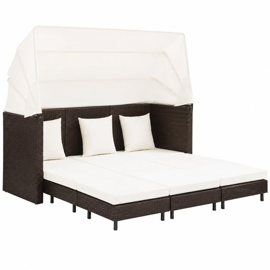 Sofà Letto da Giardino a 3 Posti in Polyrattan Marrone