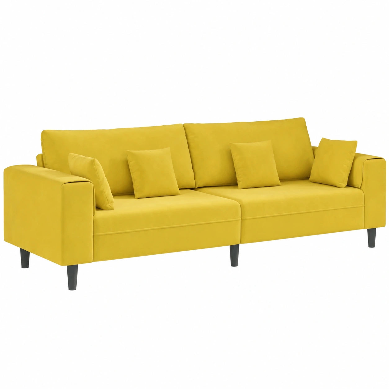 Divano in velluto giallo a 4 posti con struttura robusta e comfort moderno