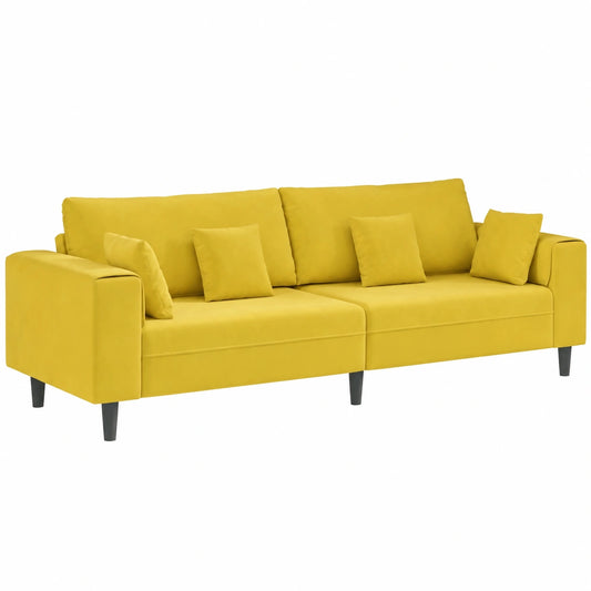 Divano in velluto giallo a 4 posti con struttura robusta e comfort moderno