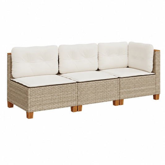 Divano da Giardino a 3 Posti in Polyrattan Beige con Cuscini