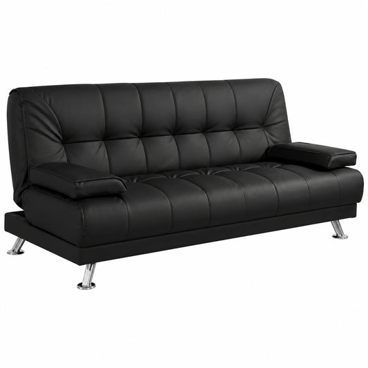 Divano Letto Francesca in Ecopelle Nera con Braccioli 188x72 cm