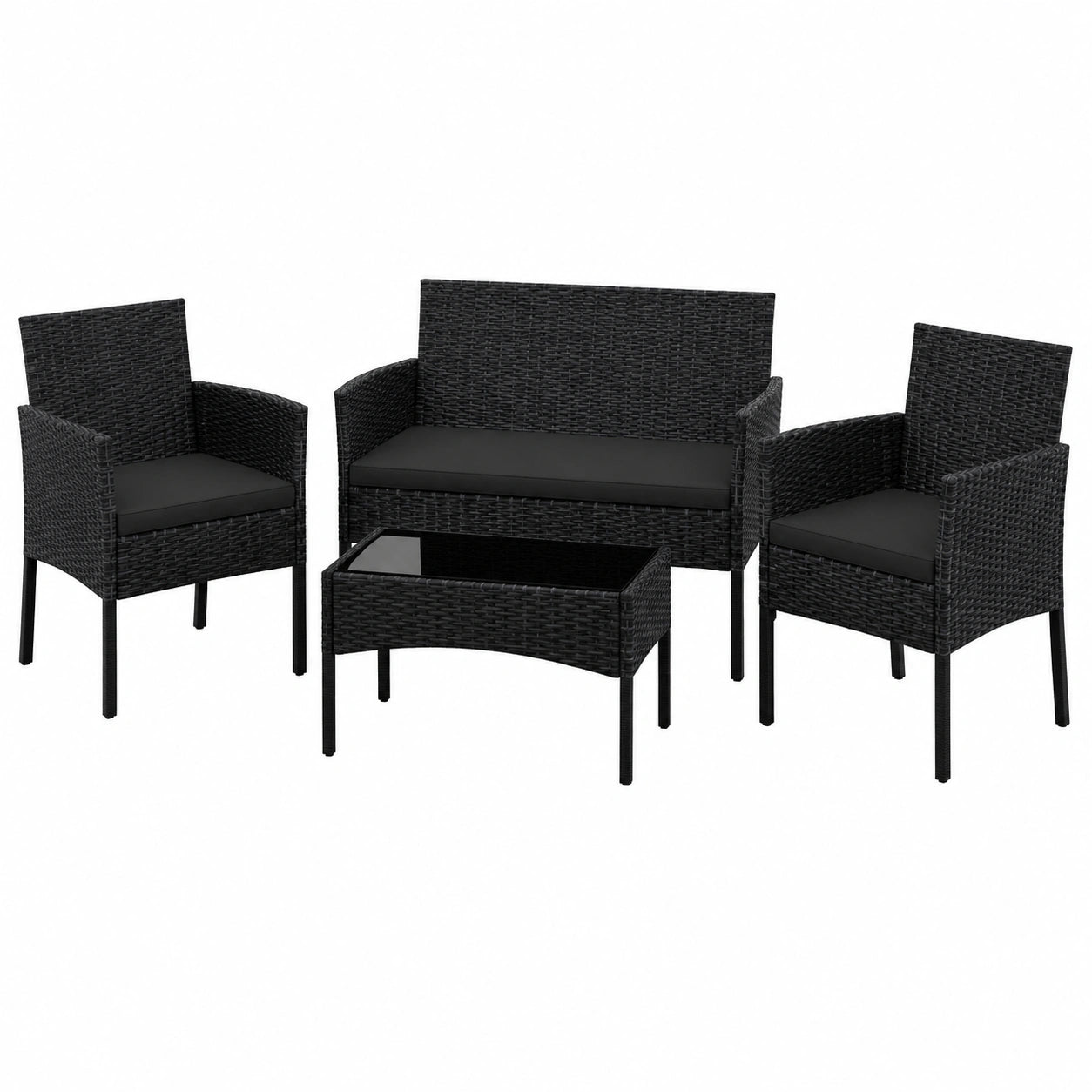 Set Arredamento da Esterno 4 Pezzi in Polyrattan con Divano e Tavolo