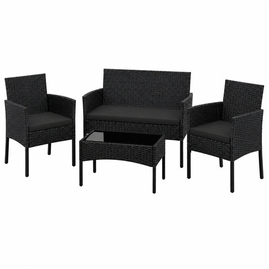 Set Arredamento da Esterno 4 Pezzi in Polyrattan con Divano e Tavolo