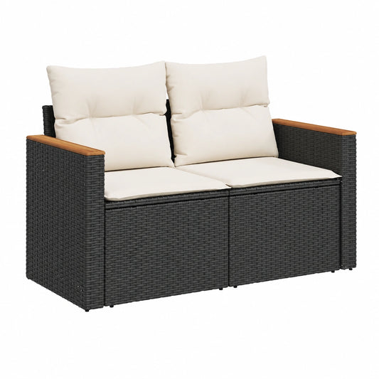 Set Divano da Giardino 2 Posti con Cuscini Neri in Rattan Sintetico