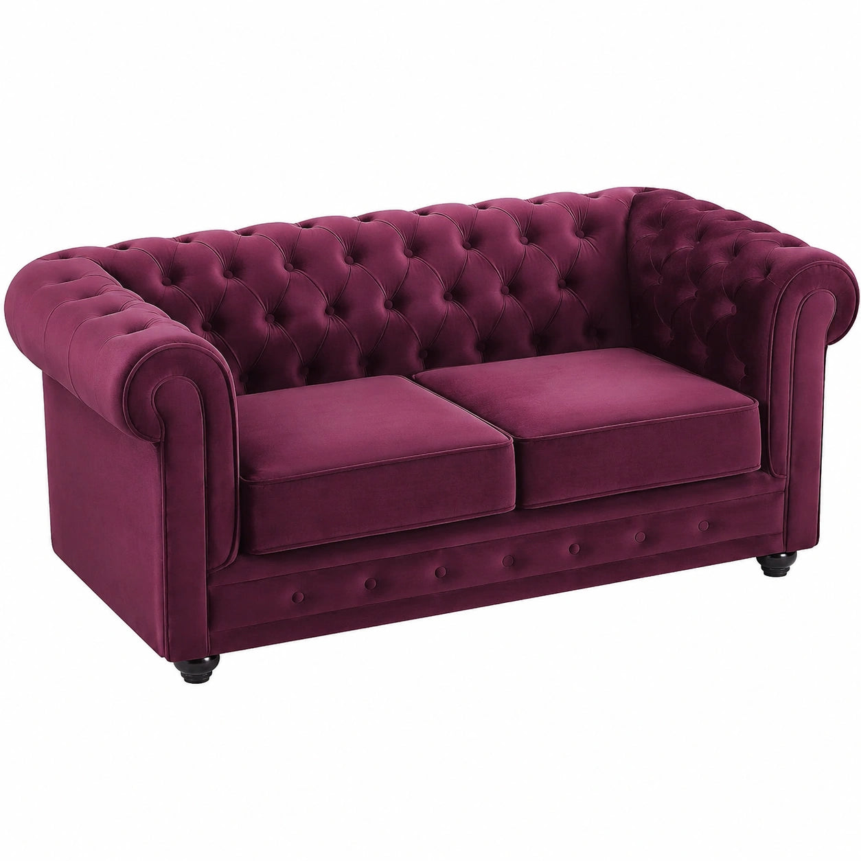 Divano Chesterfield 2 posti in velluto bordeaux con seduta rimovibile