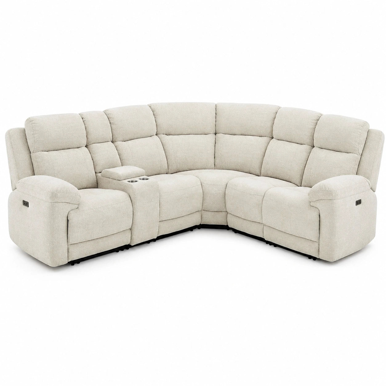 Divano Relax 6 Posti Keluno in Poliestere Beige con USB e Porta Bicchieri