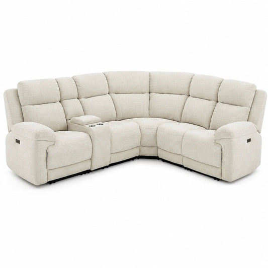 Divano Relax 6 Posti Keluno in Poliestere Beige con USB e Porta Bicchieri