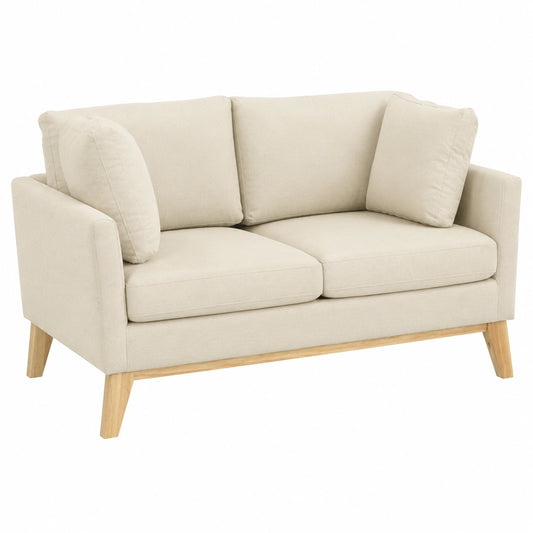 Divano a 2 Posti in Eucalipto con Cuscini Aggiuntivi, Beige