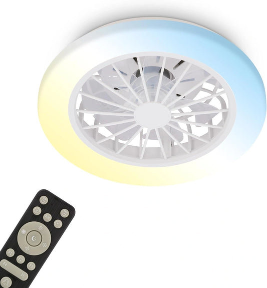 BRILONER, Ventilatore da soffitto, 38 cm, con telecomando, a LED, silenzioso, Bianco