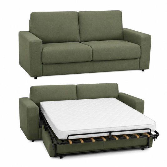 Divano Letto 3 Posti Baldiflex con Materasso Ortopedico, Rivestimento Sfilabile, Verde Menta