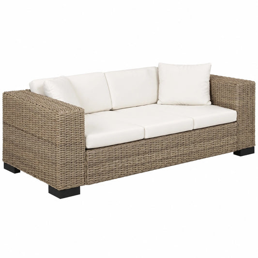 Divano da Giardino a 3 Posti in Rattan Naturale, Set di 8 Pezzi
