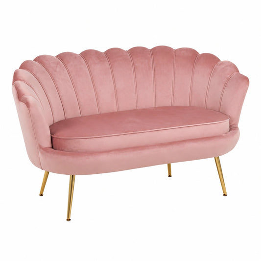 Divano A Conchiglia 2 Posti in Velluto Rosa Antico con Gambe in Metallo 133x63x75 cm per Salotto e Ufficio