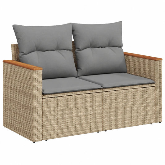 Divano da Esterno in Rattan Sintetico a 2 Posti con Cuscini Beige