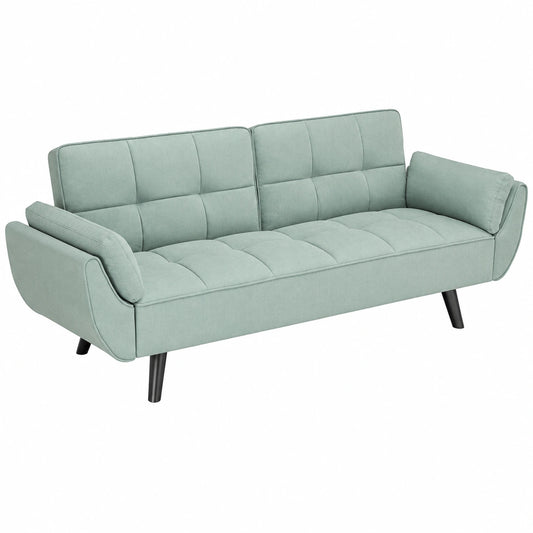 Divano Letto 3 Posti in Tessuto Verde Tiffany con Piedi Neri - Modello Ambra