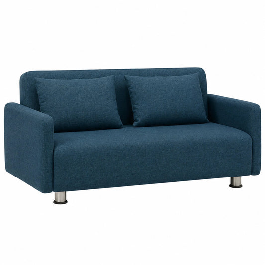Divano Letto 2 Posti Ortopedico con Materasso 140x190, Rivestimento Sfoderabile Blu, Prontoletto 2 in 1 con Braccioli Slim e Cuscini Supersoft
