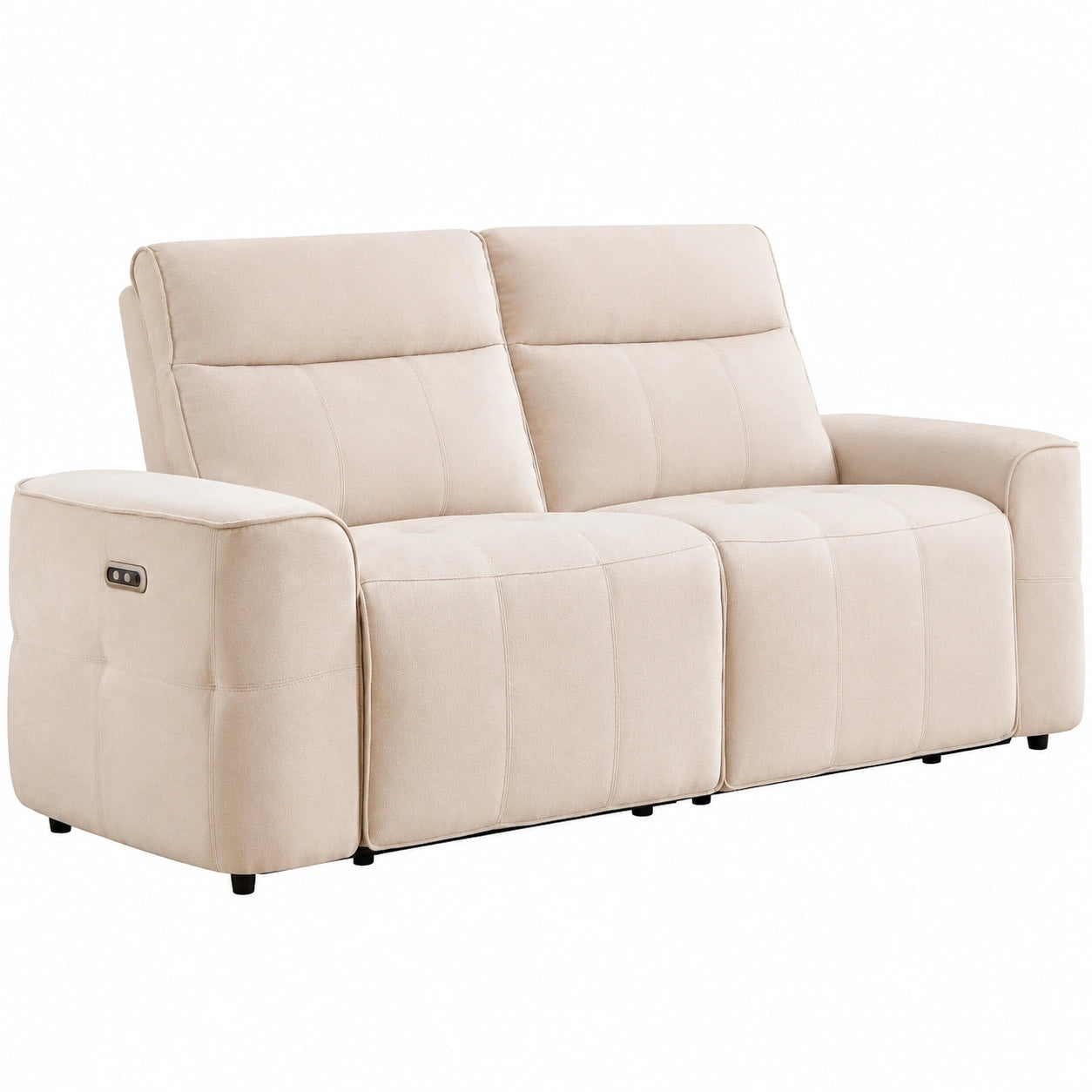 Divano Relax 3 Posti in Poliestere Beige con USB e Meccanismo Elettrico