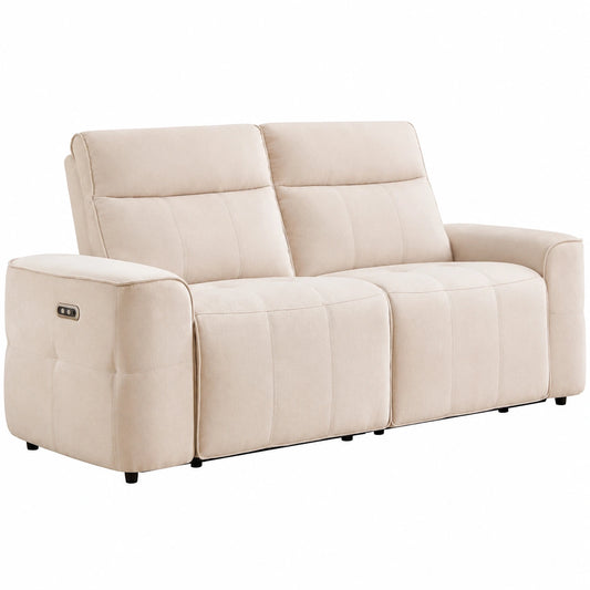 Divano Relax 3 Posti in Poliestere Beige con USB e Meccanismo Elettrico