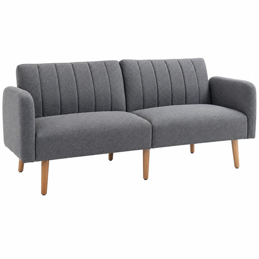 Divano Letto 2 Posti Reclinabile in Tessuto con Gambe in Legno, 173x75x73cm, Grigio