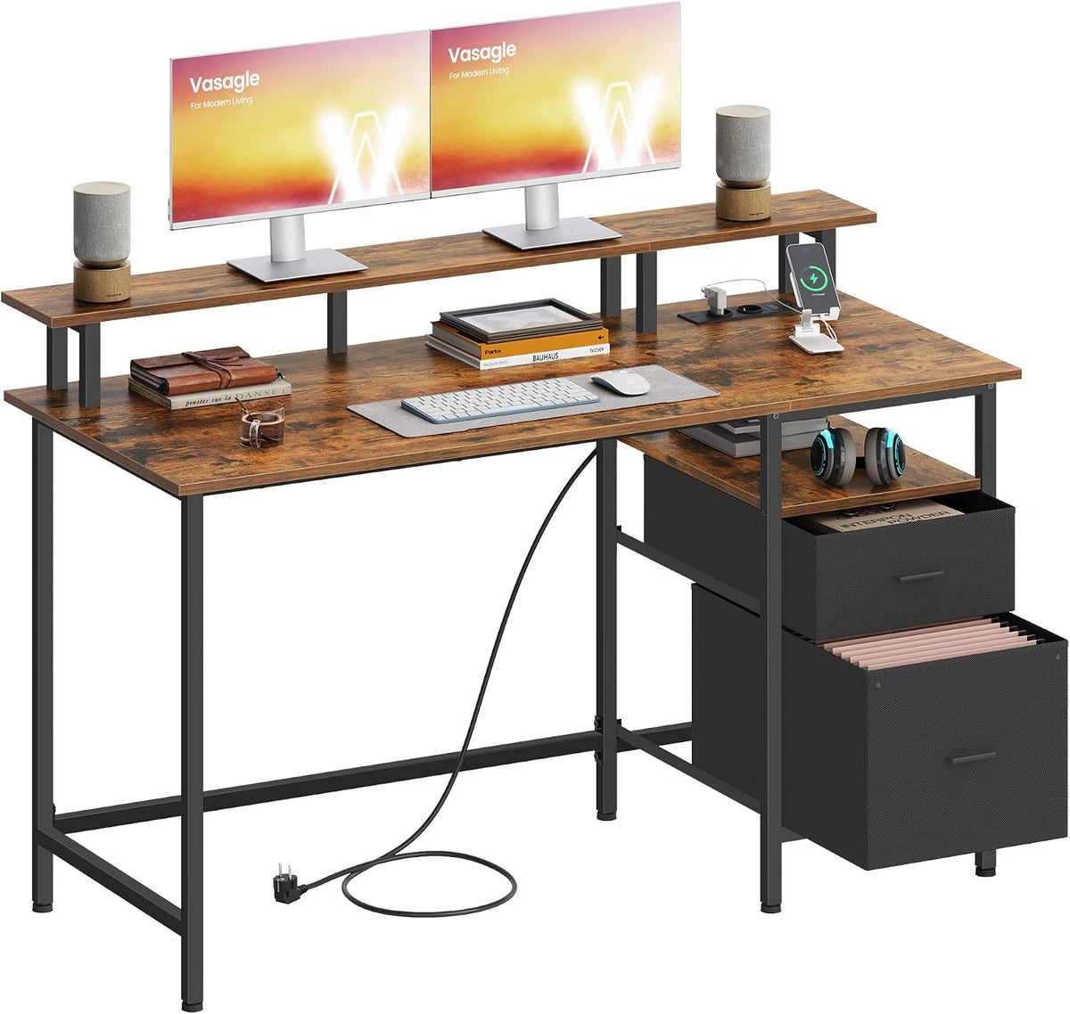 VASAGLE, Monitor, 60 cm, Marrone