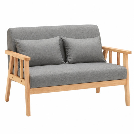 Divano a 2 Posti in Lino Vintage, Struttura in Legno Massiccio, per Soggiorno e Ufficio, Grigio Scuro