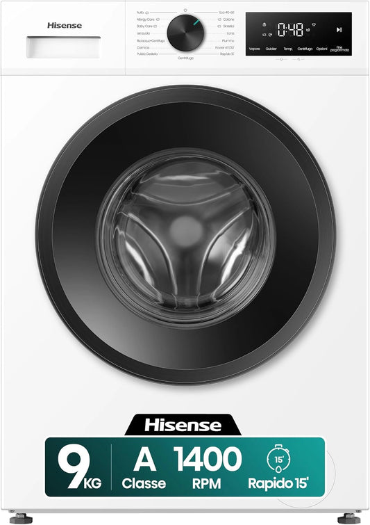 Hisense WF1I9042BWP, Lavatrice, 9 kg, con display digitale, con tecnologia inverter, a LED, Bianco