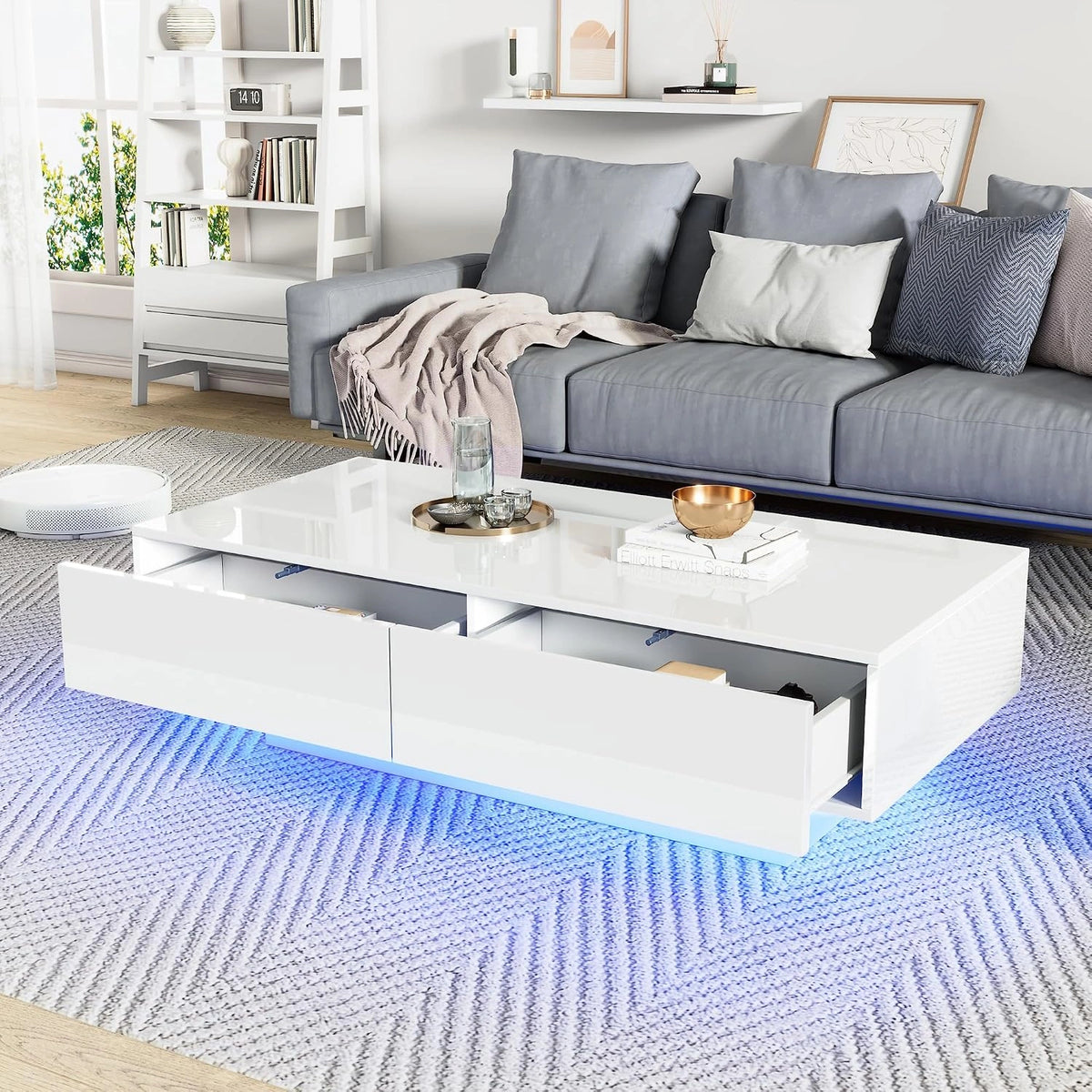 Tavolino, Tavolo, 34 cm, 30 kg, a LED, Bianco