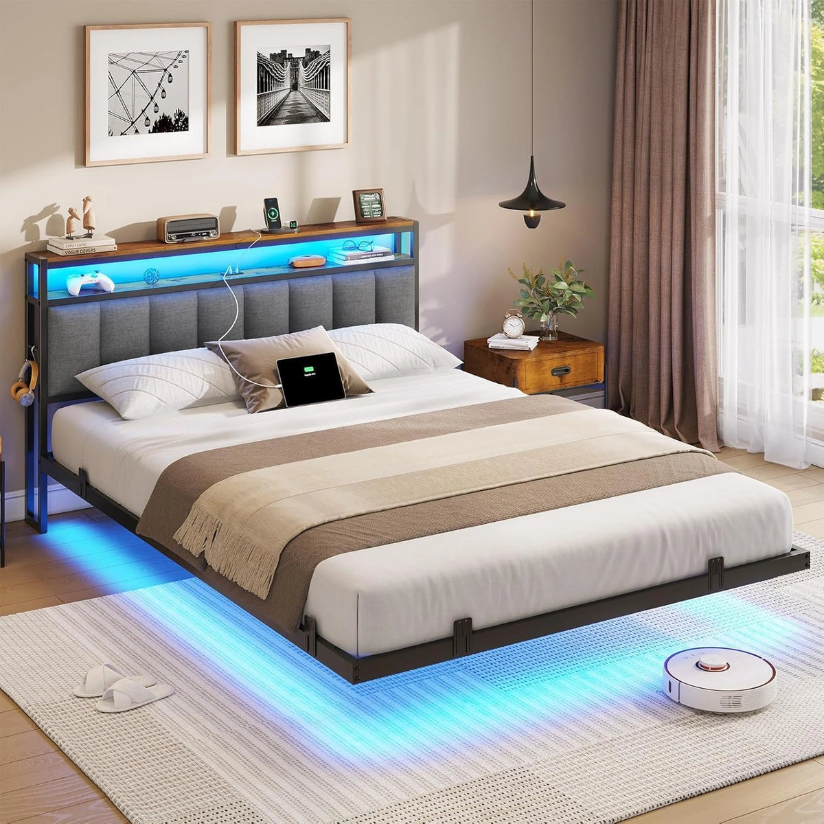 AOGLLATI, Letto, 190 cm, a LED, regolabile