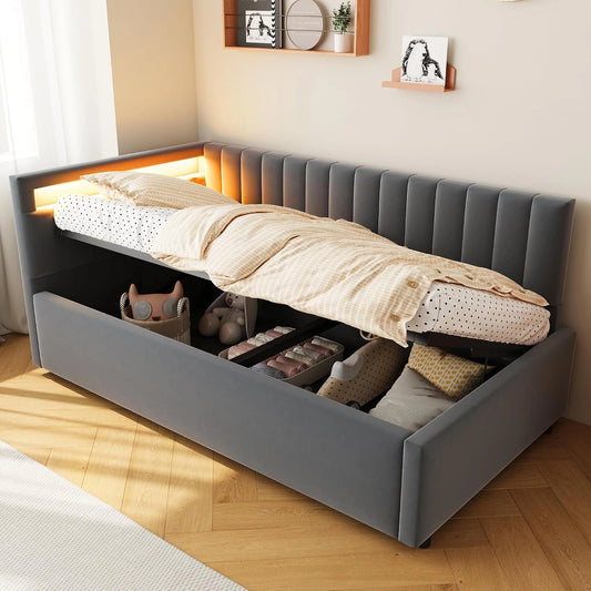 Letto, a LED, Grigio