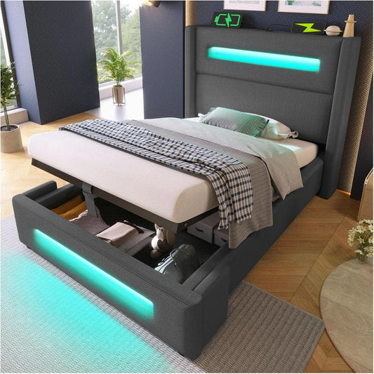 Letto, a LED, Grigio